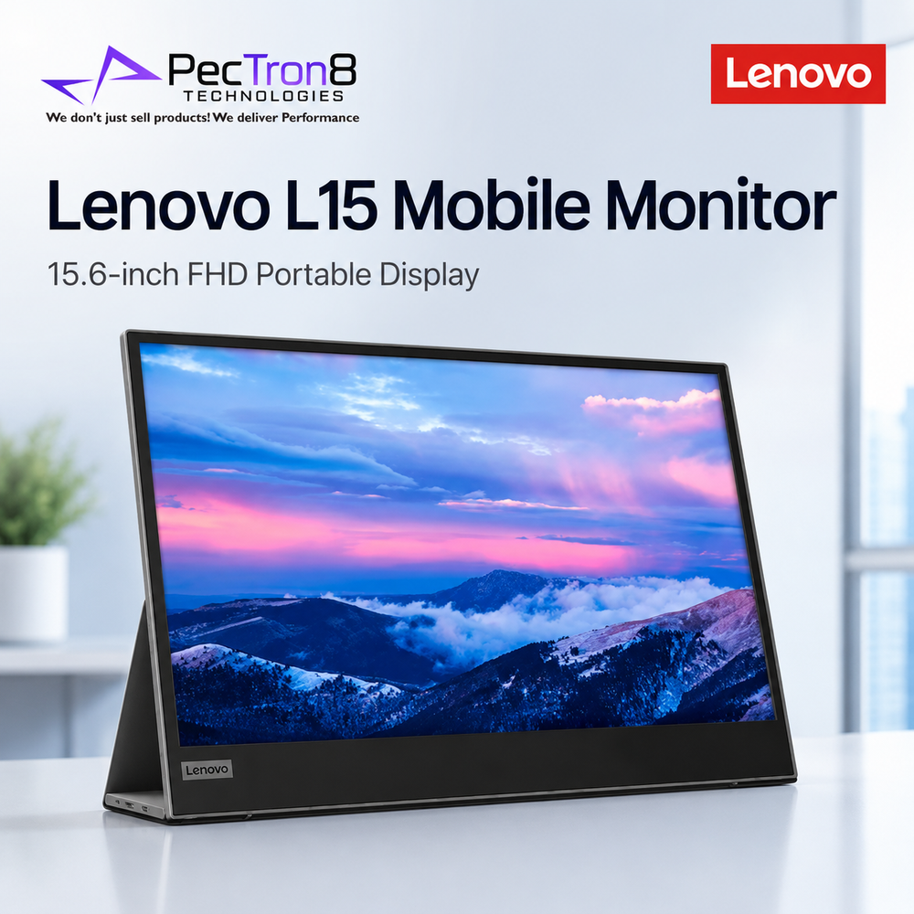 Lenovo L15 Mobile Monitor displayed with PecTern8 Technologies and Lenovo branding.