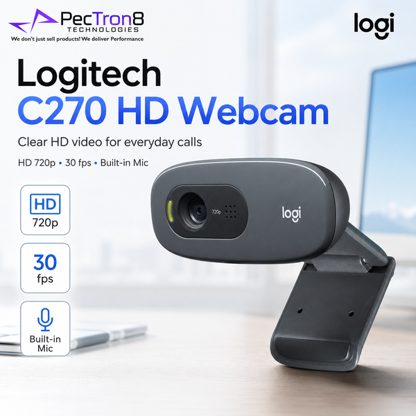 Logitech C270 USB Webcam Dark Grey with Auto Light Correction