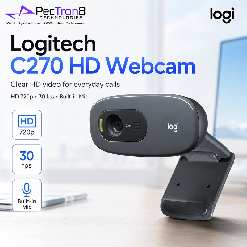 Logitech C270 USB Webcam Dark Grey with Auto Light Correction