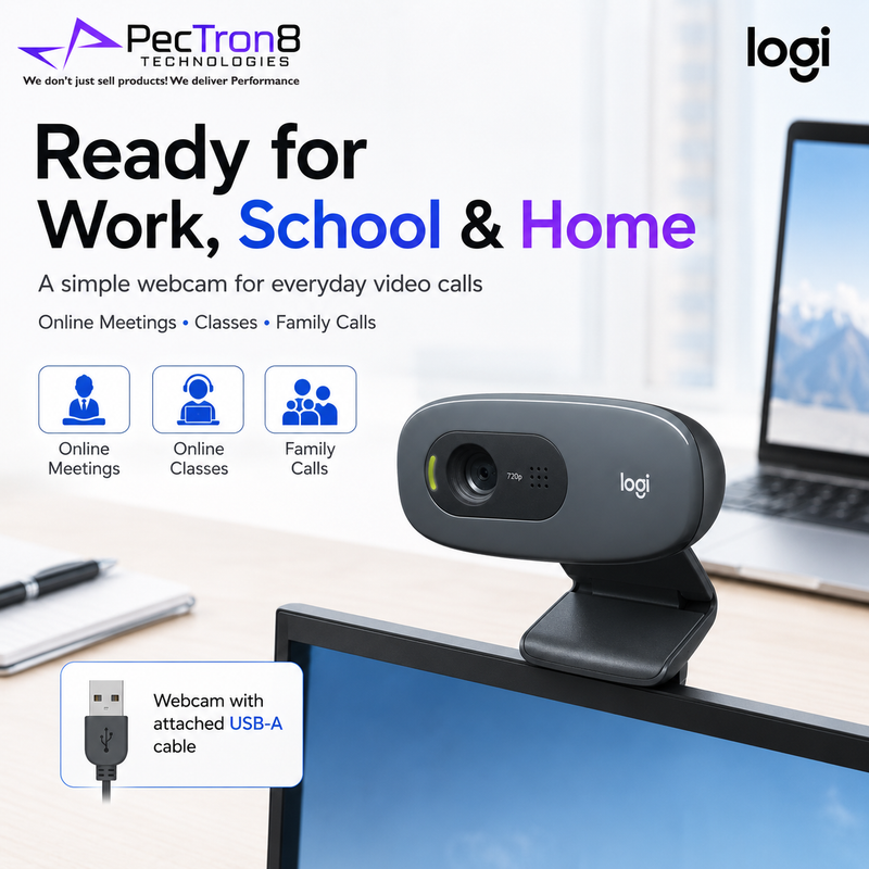 Logitech C270 USB Webcam Dark Grey with Auto Light Correction