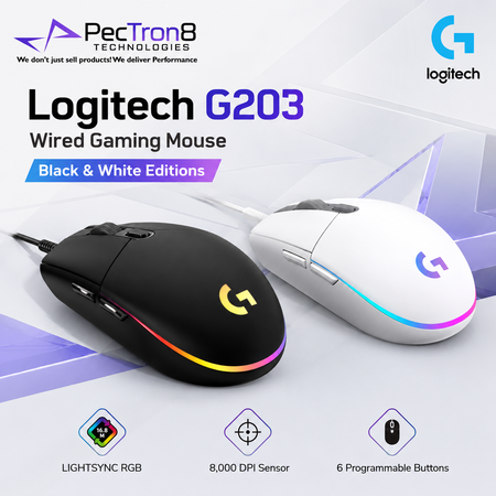 Logitech G203 LIGHTSYNC Wired Gaming Mouse – Black / White Editions