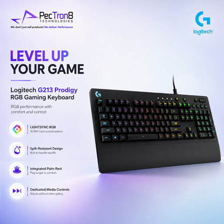 Logitech G213 RGB Gaming Keyboard Black USB Wired Keyboard for PC Gaming