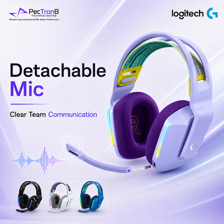 Logitech G733 LIGHTSPEED Wireless Gaming Headset with LIGHTSYNC RGB – Lilac / Black / White / Blue.
