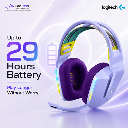 Logitech G733 LIGHTSPEED Wireless Gaming Headset with LIGHTSYNC RGB – Lilac / Black / White / Blue.