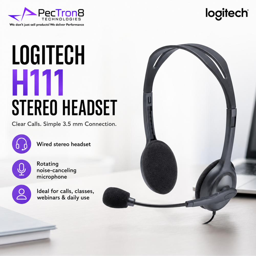 Logitech H111 Multi-Device Wired Headset with Foam Ear Pads and Flexible Rotating Mic