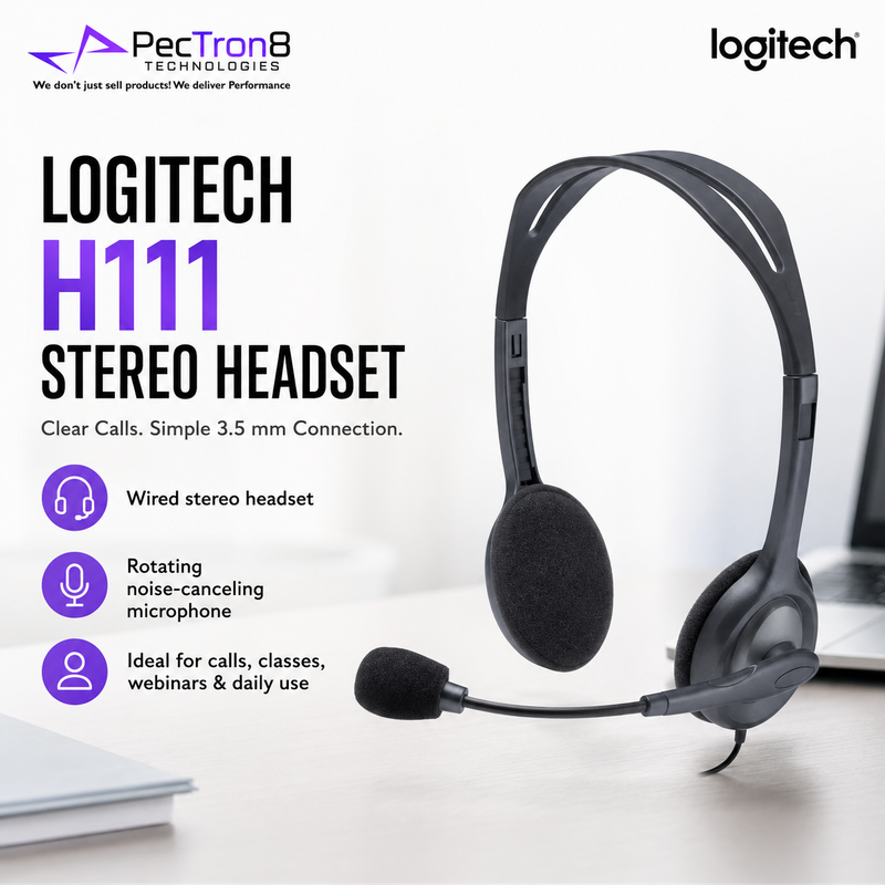 Logitech H111 Multi-Device Wired Headset with Foam Ear Pads and Flexible Rotating Mic