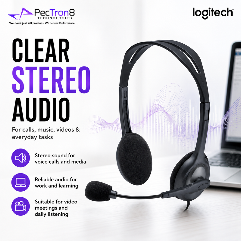 Logitech H111 Multi-Device Wired Headset with Foam Ear Pads and Flexible Rotating Mic