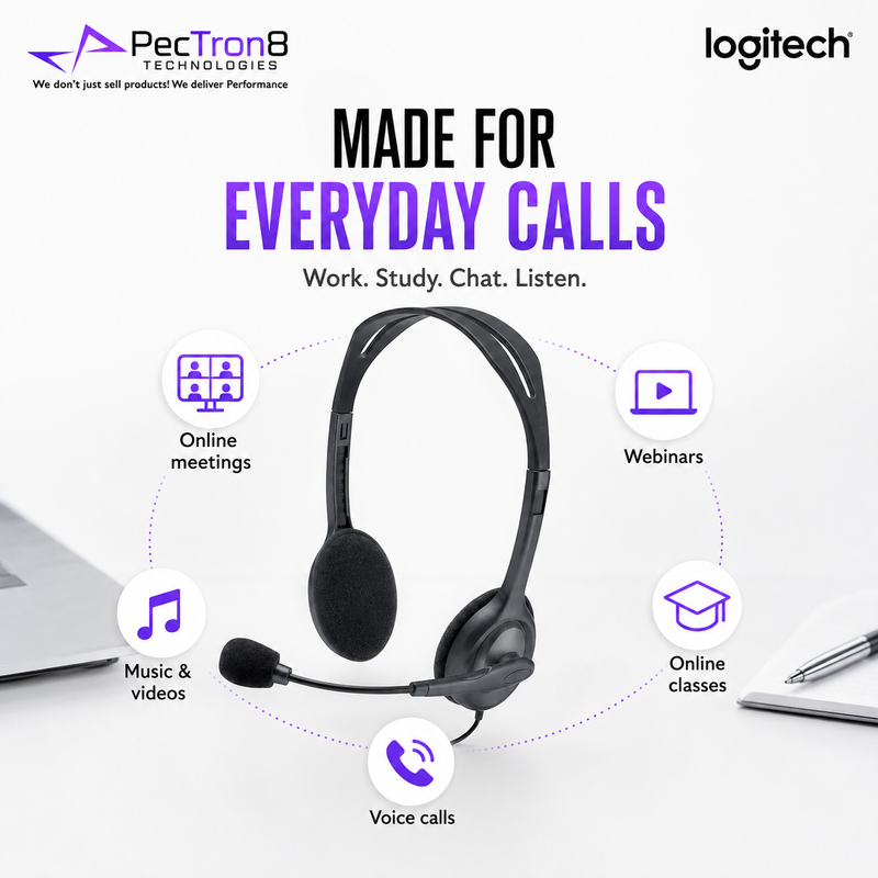 Logitech H111 Multi-Device Wired Headset with Foam Ear Pads and Flexible Rotating Mic