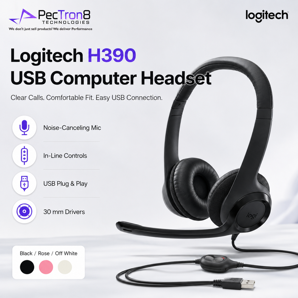 Logitech H390 USB Computer Headset Black / Rose / Off White