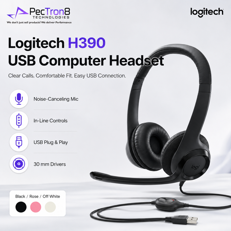 Logitech H390 USB Computer Headset Black / Rose / Off White