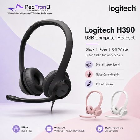 Logitech H390 USB Computer Headset Black / Rose / Off White