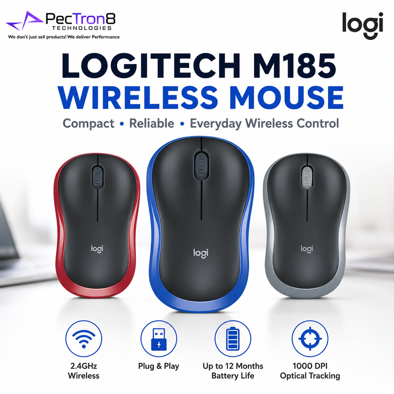 Logitech M185 Wireless Mouse 2.4GHz USB Receiver 1000 DPI 12-Month Battery