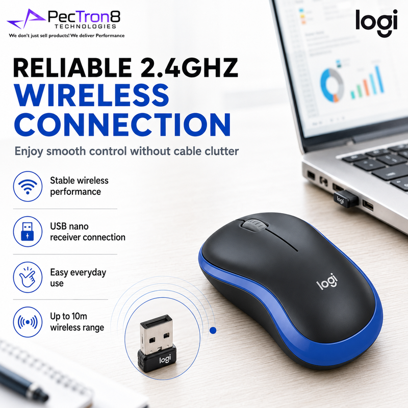 Logitech M185 Wireless Mouse 2.4GHz USB Receiver 1000 DPI 12-Month Battery