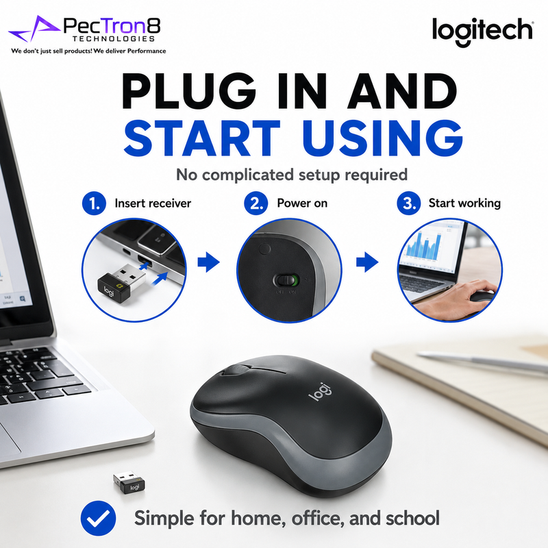 Logitech M185 Wireless Mouse 2.4GHz USB Receiver 1000 DPI 12-Month Battery