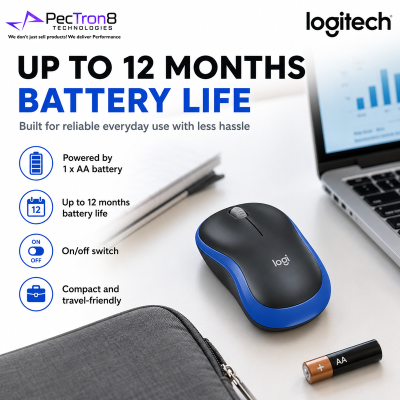 Logitech M185 Wireless Mouse 2.4GHz USB Receiver 1000 DPI 12-Month Battery