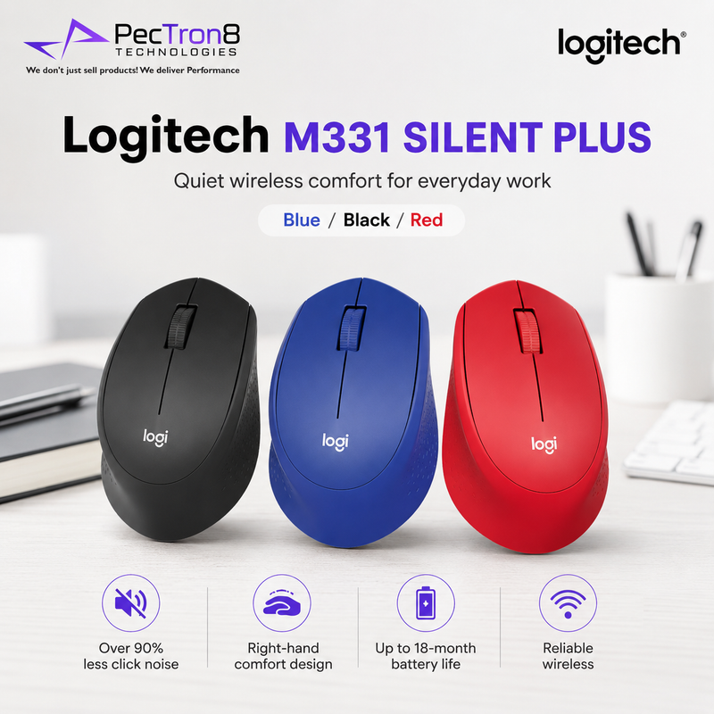 Logitech M331 SILENT PLUS Wireless Mouse – Blue / Black / Red