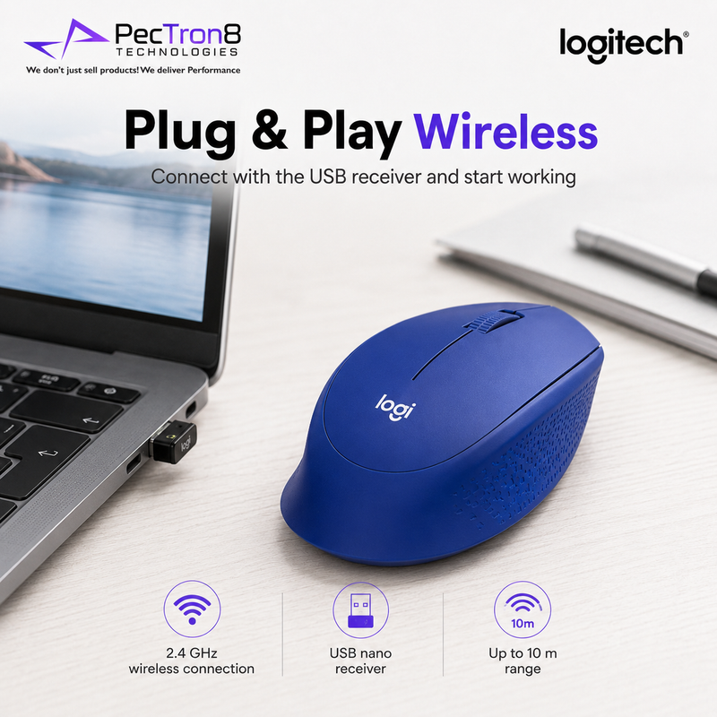 Logitech M331 SILENT PLUS Wireless Mouse – Blue / Black / Red