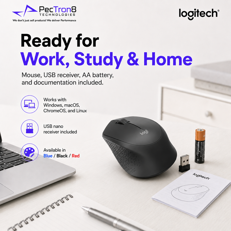 Logitech M331 SILENT PLUS Wireless Mouse – Blue / Black / Red