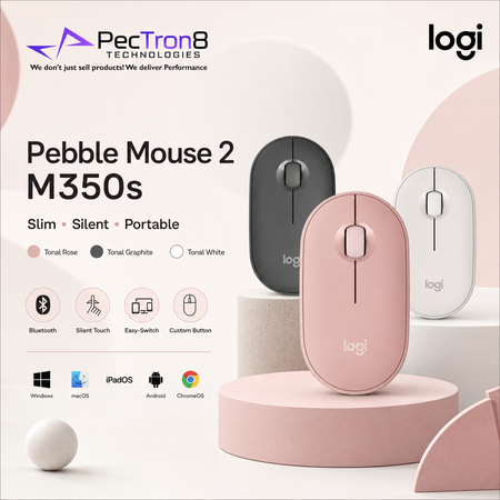 Logitech Pebble Mouse 2 M350s Slim Silent Bluetooth Wireless Mouse – Tonal Rose / Graphite / White