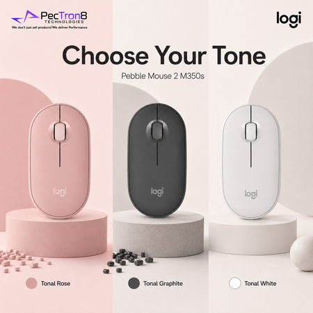 Logitech Pebble Mouse 2 M350s Slim Silent Bluetooth Wireless Mouse – Tonal Rose / Graphite / White