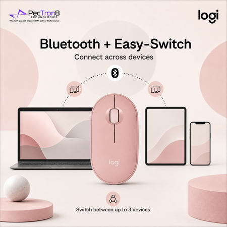 Logitech Pebble Mouse 2 M350s Slim Silent Bluetooth Wireless Mouse – Tonal Rose / Graphite / White