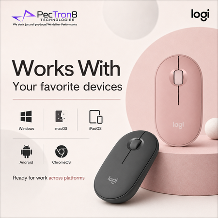 Logitech Pebble Mouse 2 M350s Slim Silent Bluetooth Wireless Mouse – Tonal Rose / Graphite / White