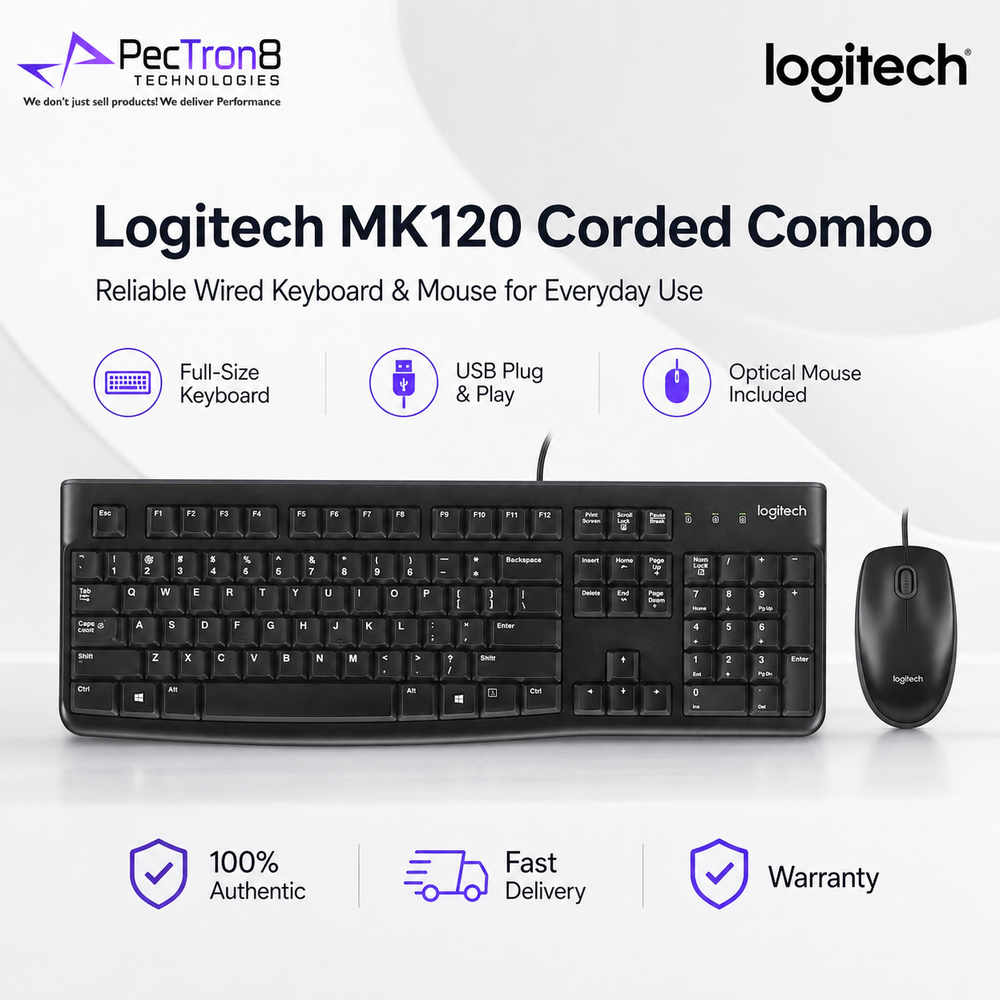 Logitech MK120 Corded Keyboard and Mouse Combo USB Plug & Play