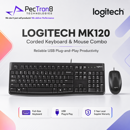 Logitech MK120 Corded Keyboard and Mouse Combo USB Plug & Play