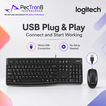 Logitech MK120 Corded Keyboard and Mouse Combo USB Plug & Play