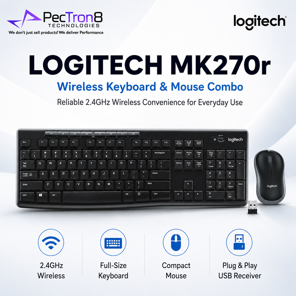 Logitech MK270r 2.4GHz Wireless Keyboard and Mouse Combo, Plug & Play, Full-Size Layout