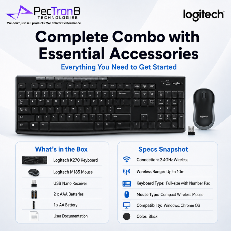 Logitech MK270r 2.4GHz Wireless Keyboard and Mouse Combo, Plug & Play, Full-Size Layout