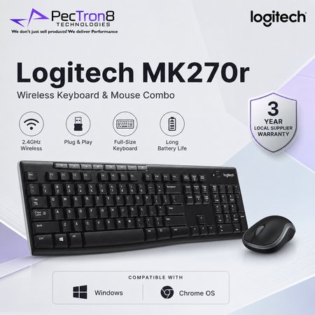 Logitech MK270r 2.4GHz Wireless Keyboard and Mouse Combo, Plug & Play, Full-Size Layout