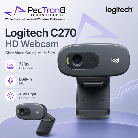 Logitech C270 USB Webcam Dark Grey with Auto Light Correction