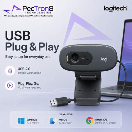 Logitech C270 USB Webcam Dark Grey with Auto Light Correction