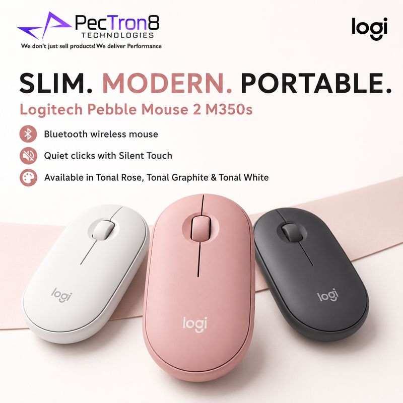 Logitech Pebble Mouse 2 M350s Slim Silent Bluetooth Wireless Mouse – Tonal Rose / Graphite / White