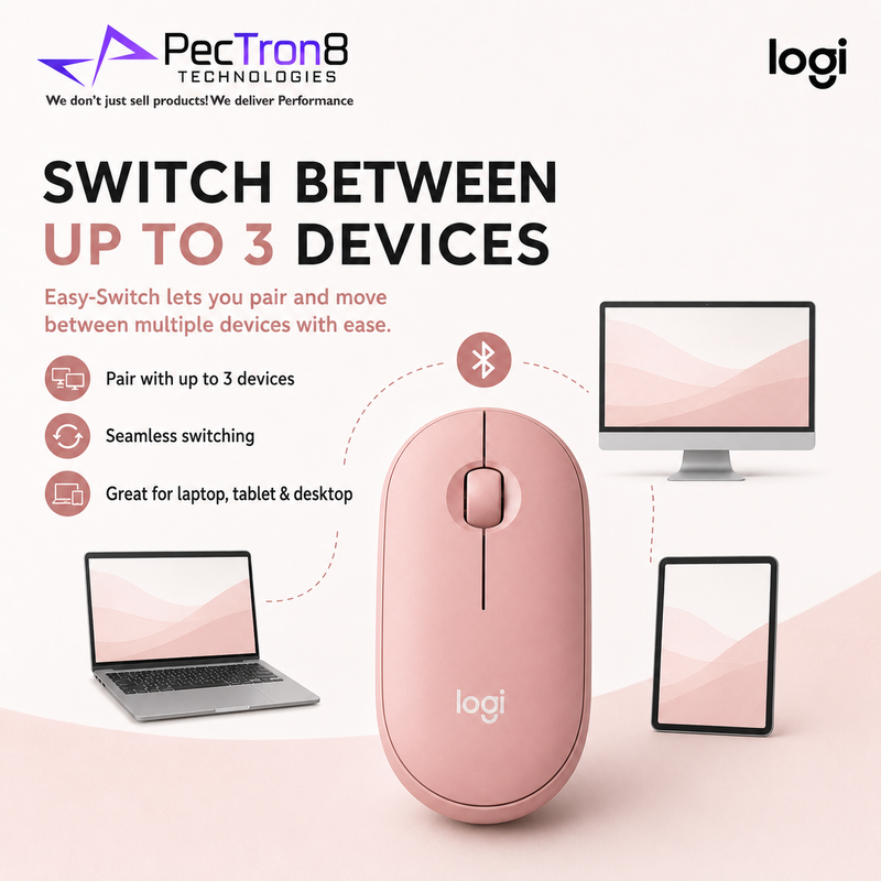 Logitech Pebble Mouse 2 M350s Slim Silent Bluetooth Wireless Mouse – Tonal Rose / Graphite / White
