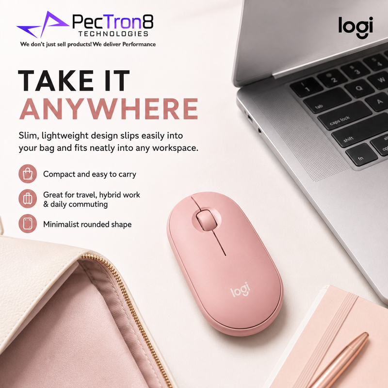 Logitech Pebble Mouse 2 M350s Slim Silent Bluetooth Wireless Mouse – Tonal Rose / Graphite / White