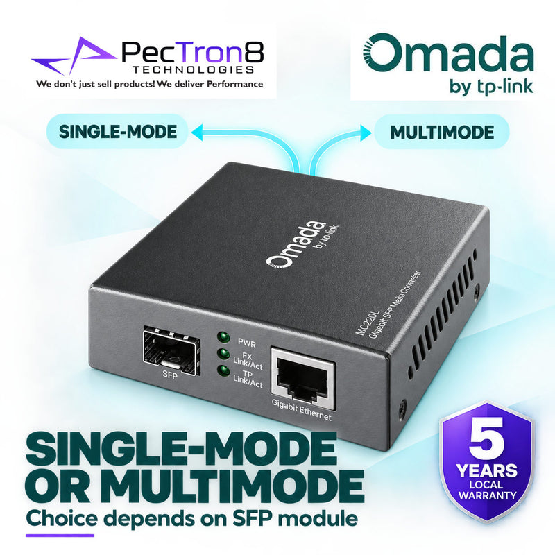 TP-Link MC220L Omada Gigabit RJ45 to SFP Media Converter – 10/100/1000 Mbps, MiniGBIC SFP Slot, Plug & Play