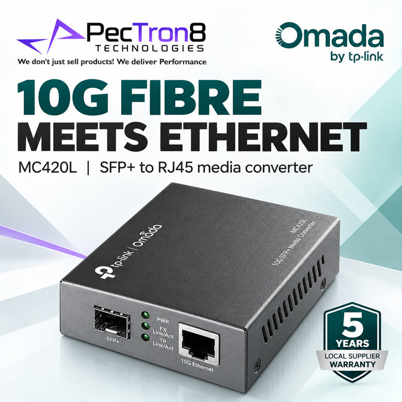 TP-Link Omada MC420L 10G Multi-Gigabit RJ45 to 10G SFP+ Media Converter – Supports 10G MiniGBIC Modules