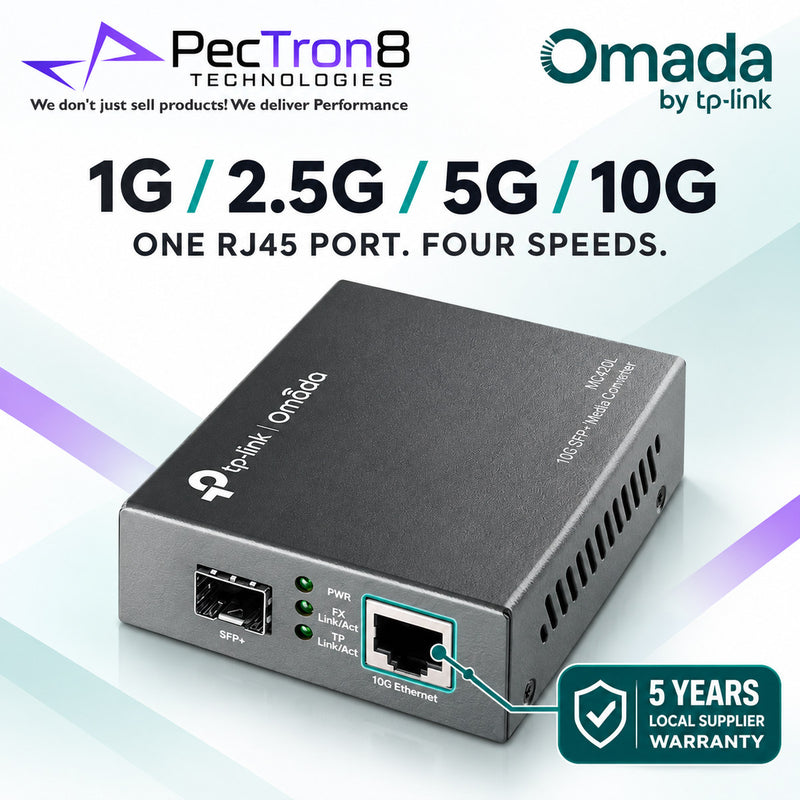 TP-Link Omada MC420L 10G Multi-Gigabit RJ45 to 10G SFP+ Media Converter – Supports 10G MiniGBIC Modules