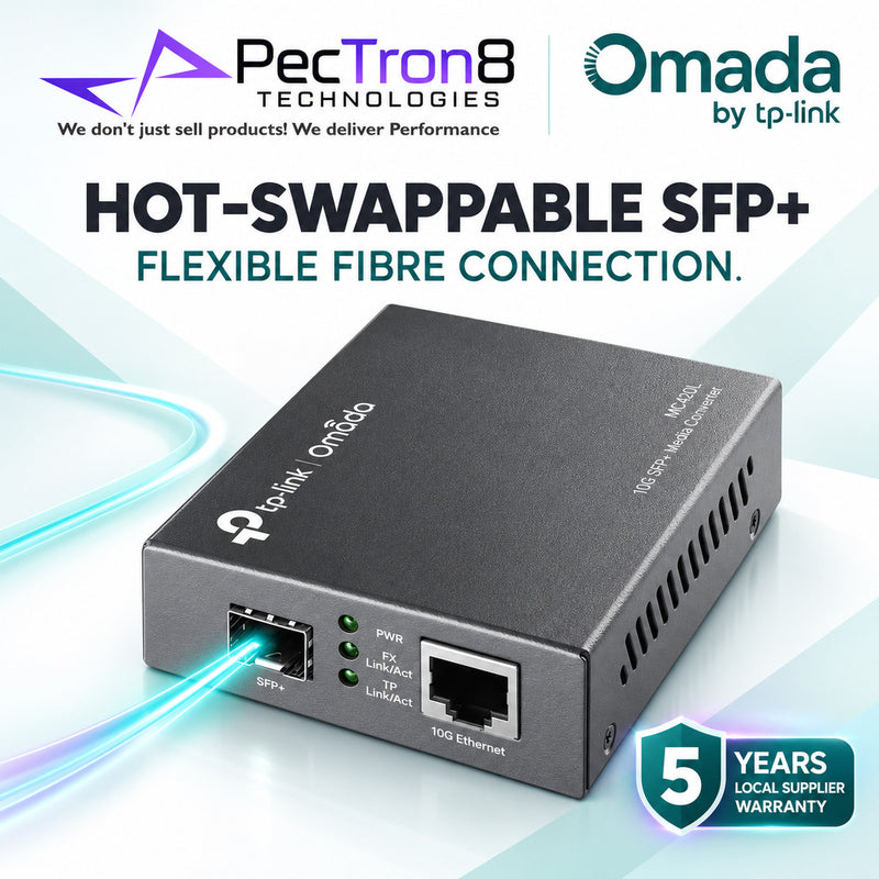 TP-Link Omada MC420L 10G Multi-Gigabit RJ45 to 10G SFP+ Media Converter – Supports 10G MiniGBIC Modules