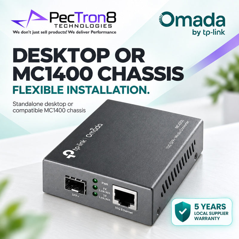 TP-Link Omada MC420L 10G Multi-Gigabit RJ45 to 10G SFP+ Media Converter – Supports 10G MiniGBIC Modules