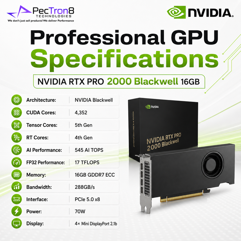 NVIDIA RTX PRO 2000 Blackwell 16GB GDDR7 ECC Workstation Graphics Card