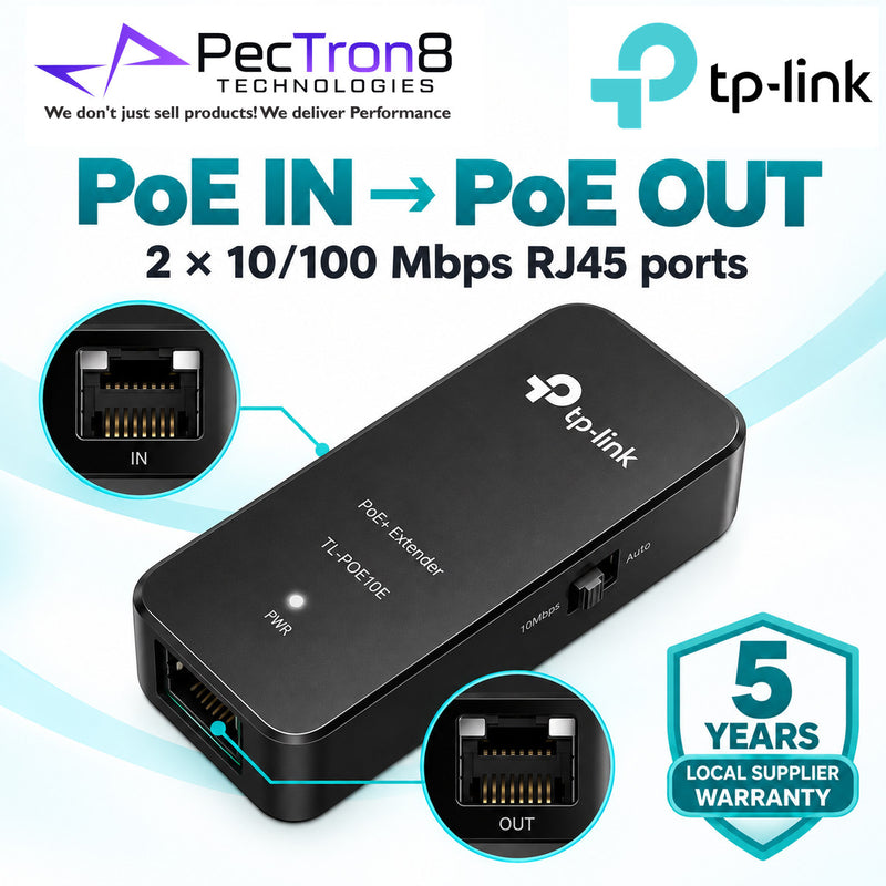 TP-Link Omada POE10E Fast Ethernet PoE+ Extender – IEEE 802.3af/at, 100 m PoE Extension, Plug & Play