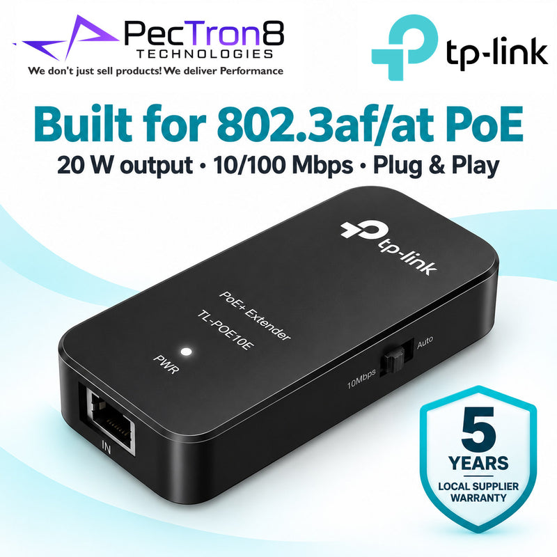 TP-Link Omada POE10E Fast Ethernet PoE+ Extender – IEEE 802.3af/at, 100 m PoE Extension, Plug & Play