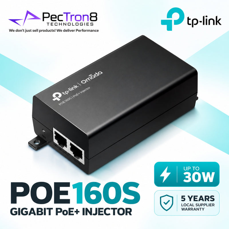 TP-Link Omada POE160S Gigabit PoE+ Injector Adapter – 30 W IEEE 802.3af/at, Plug-and-Play
