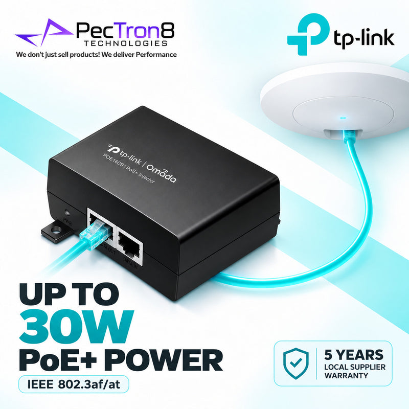 TP-Link Omada POE160S Gigabit PoE+ Injector Adapter – 30 W IEEE 802.3af/at, Plug-and-Play