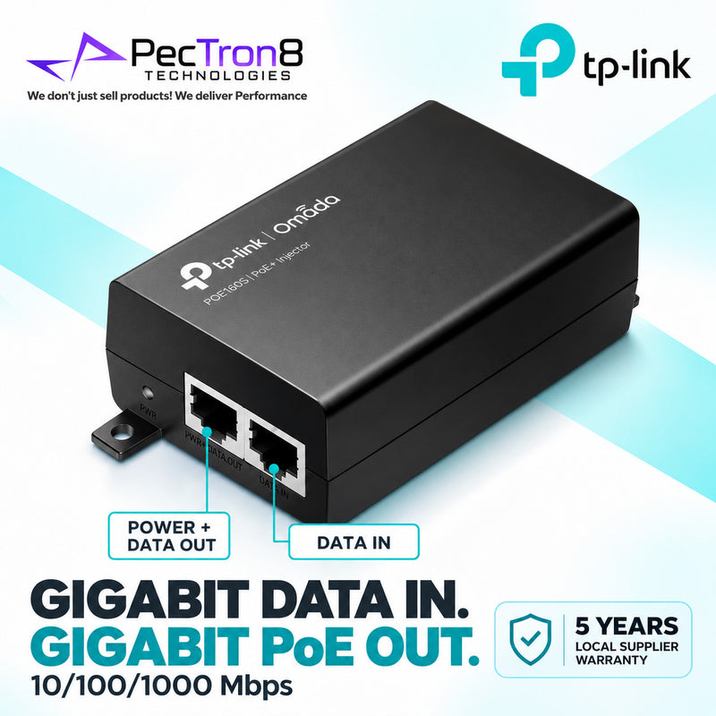 TP-Link Omada POE160S Gigabit PoE+ Injector Adapter – 30 W IEEE 802.3af/at, Plug-and-Play