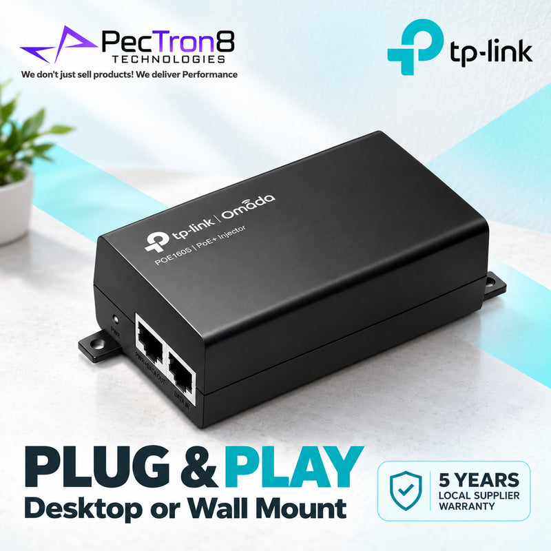 TP-Link Omada POE160S Gigabit PoE+ Injector Adapter – 30 W IEEE 802.3af/at, Plug-and-Play