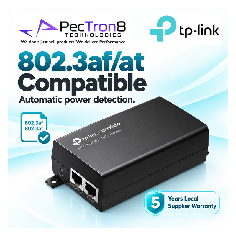 TP-Link Omada POE260S 2.5G PoE+ Injector Adapter – 30W IEEE 802.3at/af, Plug-and-Play, 2.5 Gigabit Ethernet